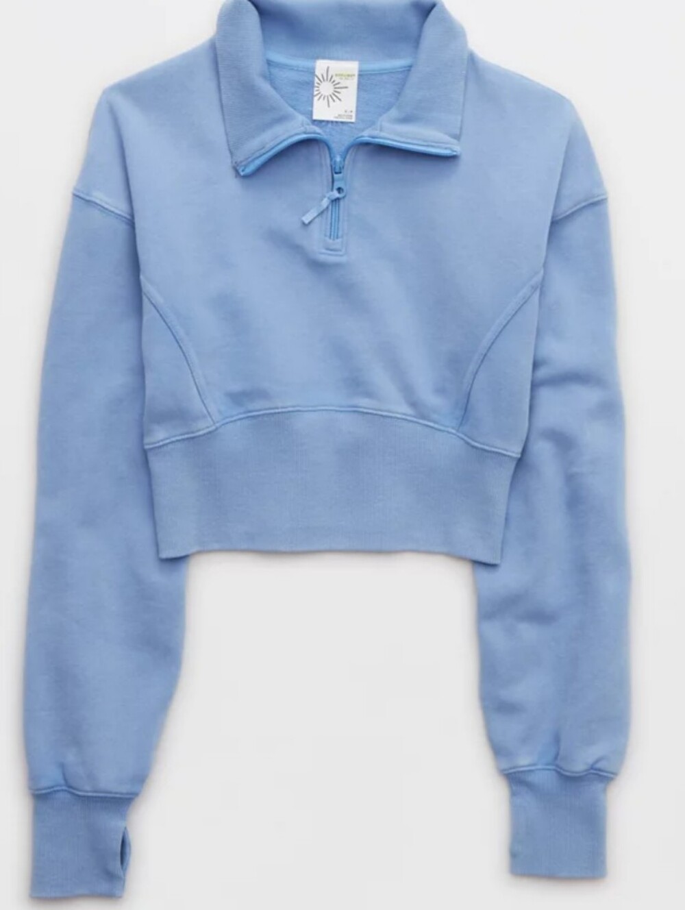 52.aerie Cropped Half-Zip Pullover in Light Blue